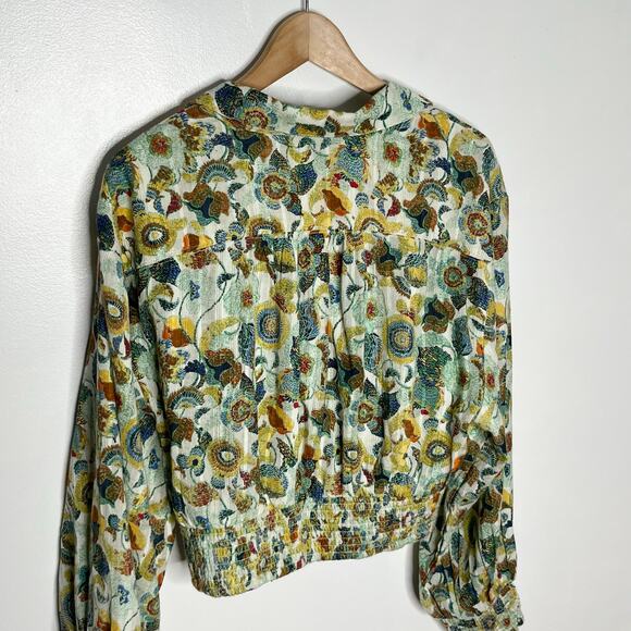 Anthropologie Crop Top 2 Piece Set Womens Large Green Floral Cotton Resort Wear - Picture 12 of 15